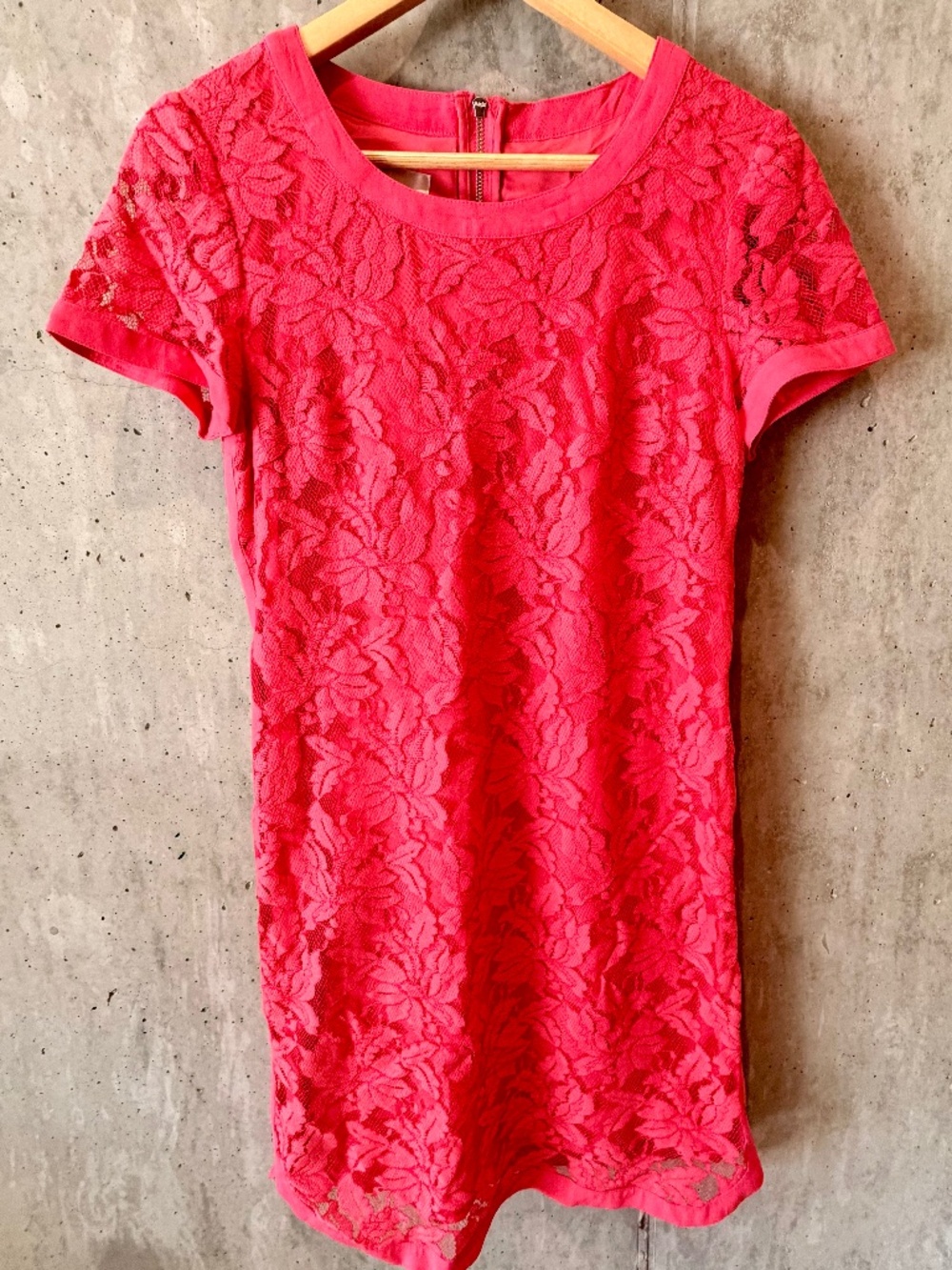 lace overlay bright pink short sleeve dress
